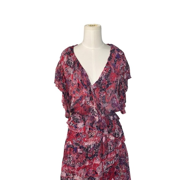 US Small  FR 36 Womens IRO Talara Short Red Dress Printed Chiffon - Picture 8 of 11